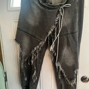 Distressed Gray Denim Pants